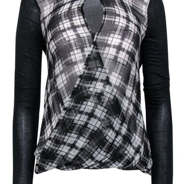 7 For All Mankind - Black & White Plaid Semi-Sheer Top Sz XS