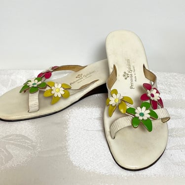 Vintage 1960s Sandals 60s Hawaiian Leather Slides Size 7 