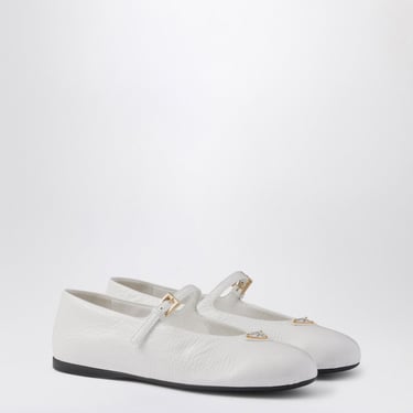 Prada White Patent Leather Ballerina With Logo Triangle Women