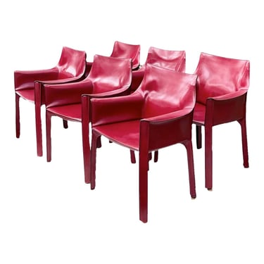 1970s Cab 414 Armchairs by Mario Bellini for Cassina in Oxblood Red Leather- Set of 6 