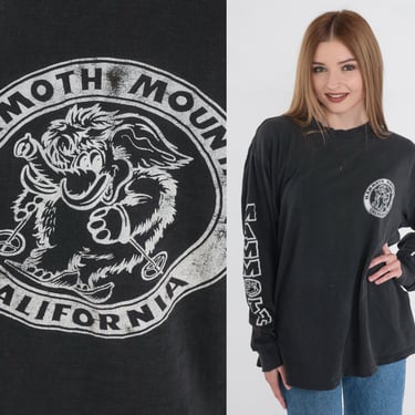 Mammoth Mountain Shirt 90s Ski T-shirt Black California Long Sleeve Tshirt Skiier Graphic Tee Skiing Single Stitch Vintage 1990s Mens XL 