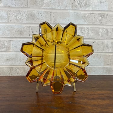 Mid-Century Modern Amber Starburst Design Glass Bowl - Vintage Home Decor 