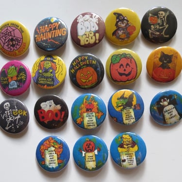 Vintage Style Halloween Pinback Buttons -  Spooky Ghost Pumpkin Skeleton Novelty Pins - You Choose - Reproduction Pin Button - 1.25