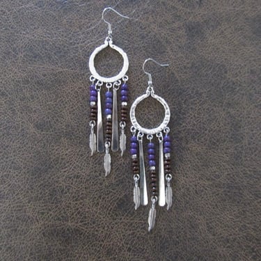 Long southwestern chandelier earrings, purple 