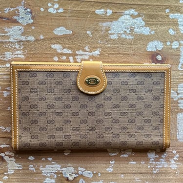 GUCCI Vintage 80s Wallet | 1980s Micro GG Logo Monogram Canvas and Leather Billfold • Italian Designer, Made in Italy • 035 904 0137 