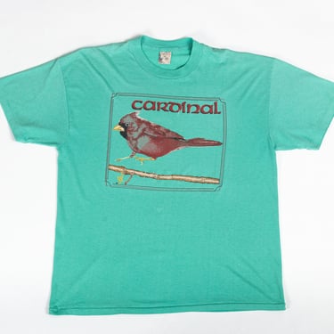 Vintage 80s Cardinal T Shirt - XXL | Teal Green Animal Graphic Nature Print Tee 