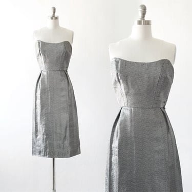 50s silver Lame bombshell dress | Vintage 1950s metal lame wiggle dress 