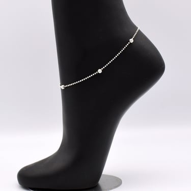 Minimalist 90's beaded Italy sterling ankle bracelet, textured 925 silver beads on bead chain anklet 