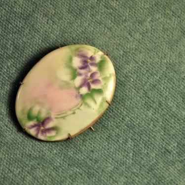 Victorian Porcelain Brooch Lavender Violets Antique Hand Painted Gift for Mother Collectible 2