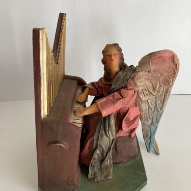 Vintage Cartapesta Angel playing Piano, Paper Mache Angel, Christmas Angel 