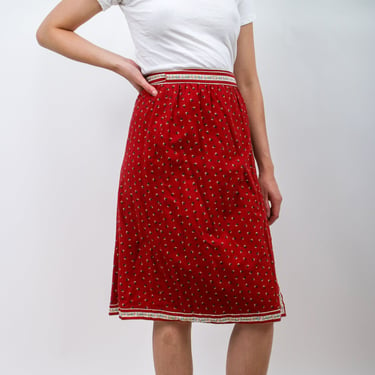 1970s Red and White Floral Reversible Wrap Skirt