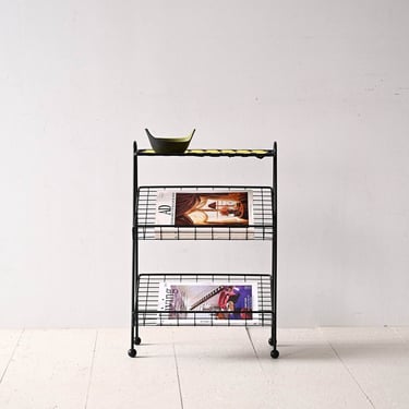 Original 1960s Black Metal Magazine Rack | Vintage Storage Charm 