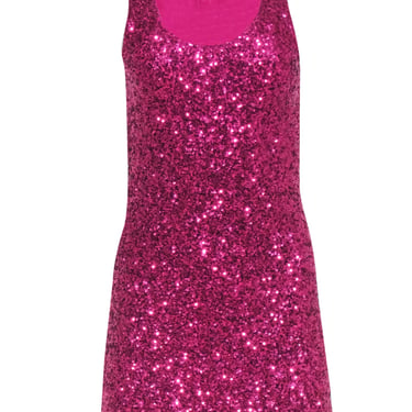 Alice &amp; Olivia - Hot Pink Sequin Scoop Neck Sleeveless Mini Dress Sz XS