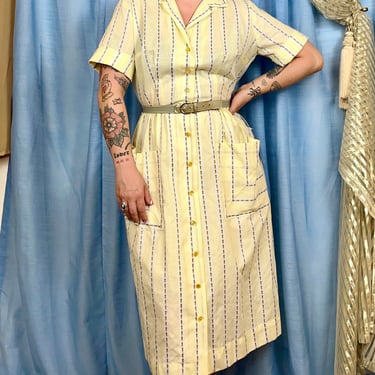 1950's Floral Stripe Shirt Dress