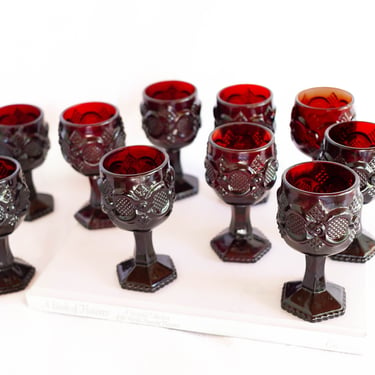 Vintage Set of 10 Avon Cape Cod Ruby Cordial Glasses, Cape Cod Collection, Vintage Liquor Glasses, Red Glassware 