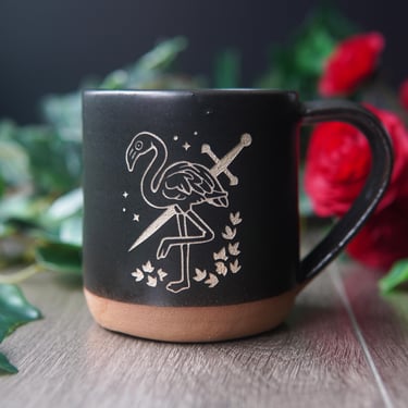 Black Flamingo Mug - Farmhouse Style Handmade Pottery 