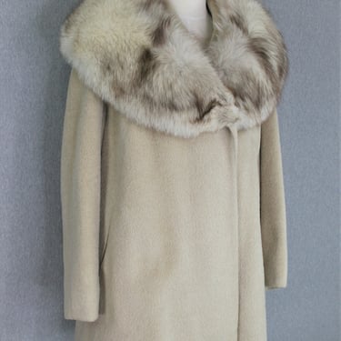 1960's - Swing Coat - Mid Century Car Coat - Fox Collar - Wool - Pockets - Estimated size M 