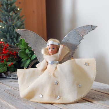 Antique angel tree topper / vintage Christmas tree topper / collectable composite doll tree topper / vintage Christmas decorations 
