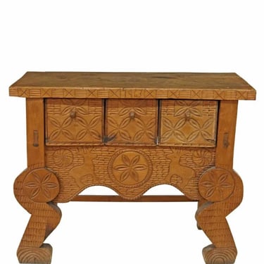 Vintage Guatemalan Nahualá Carved Wood Console Table, Dated 1963 