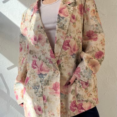 80s ‘Tan Jay’ Floral Blazer Jacket / Union Made / Large 