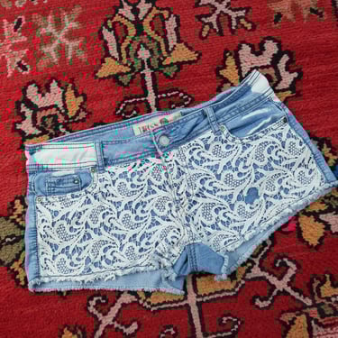 Y2k Paisley Lace Denim Shorts