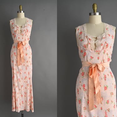 vintage 1930s dress | Gorgeous Romantic Rose Print Ballet Pink Lingerie Slip Gown Dress | Large XL 