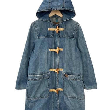 Vintage Ralph Lauren Blue Denim Hooded Toggle Button Coat Jacket Women’s Small