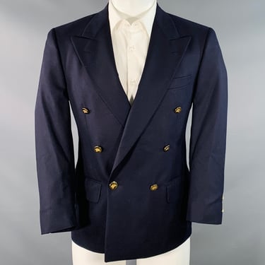 BURBERRYS Size 38 Navy Wool Double Breasted Peak Lapel Sport Coat