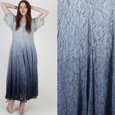 Ombre Print 90s All Lace Grunge Maxi Dress 