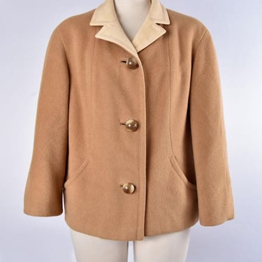 100% Camel Hair Short Coat Jacket Beige Tan Wool Vintage 1950's, 1960's Mid Century MCM Warren Of Stafford For Stanley Nelson Mongolian 