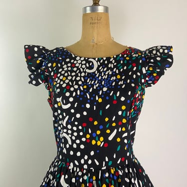 80s Misty Lane Colorful Dress / Vintage confetti Dress/ 1980s / Size S/M 