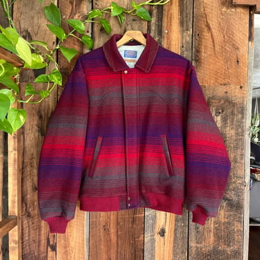 Vintage 80s 90s Pendleton High Grade Western Wear Striped Wool Satin Lined Jacket Size L 