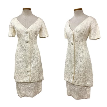 Vtg 70s Late 1970s Werlé Beverly Hills Designer Ivory Bridal Brocade Set Dress 