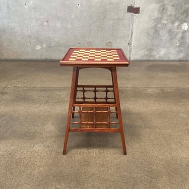 Antique Victorian Tiger Oak Tile Top Chess Board Table