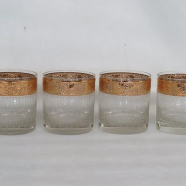 Culver Tyrol 22k Gold Set of 4 Rocks Whiskey Lowball Bar Glasses Cups 3567B