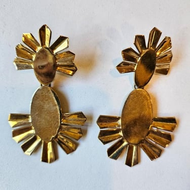 DANIEL ESPINOZA Earrings,  925 and 22 Karat Gold Plated, Designer Gold Plated Earrings, Gold Dangle Pierced, Kaleidoscope Dangle Earrings 