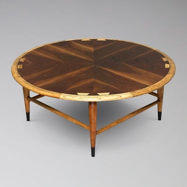 Restored Lane Acclaim Round Coffee Table - Mid Century Modern Danish Style Walnut Coffee Table 