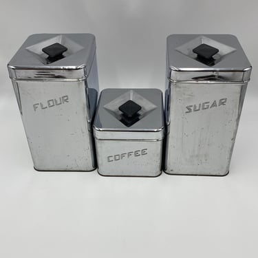 3 Piece Masterware 'Canette' Chrome Kitchen Canisters