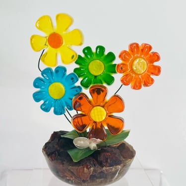 Vintage 1970s Groovy MOD Daisy Flower Power Wire Stems Lucite Acrylic 60s Sculpture New Designs Inc 