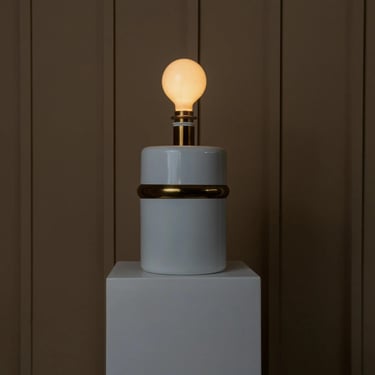 Vintage Table Lamp - white with golden accents, Italy 80s, Hollywood Regency, retro decoration, bedside lamp, vintage gift 