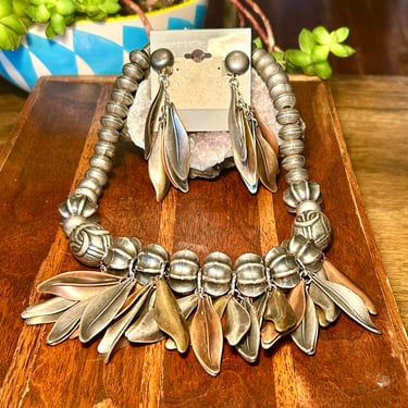 Mixed Metal Jewelry Set Leaves Nature Necklace Earrings Vintage Fashion Jewelry Gift 