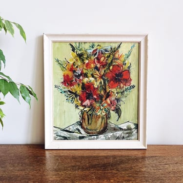 Vintage Signed Floral Still Life Original Oil Painting 