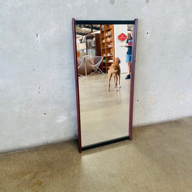 Mid Century Modern Rosewood & Black Metal Wall Hanging Mirror