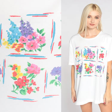 Graphic Tee Shirt for Women Vintage Wildflower Oversized T-shirt