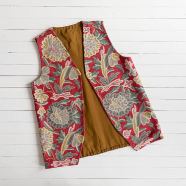 floral wool vest | 70s vintage red green pink chainstitch embroidered floral folk boho long wool vest 