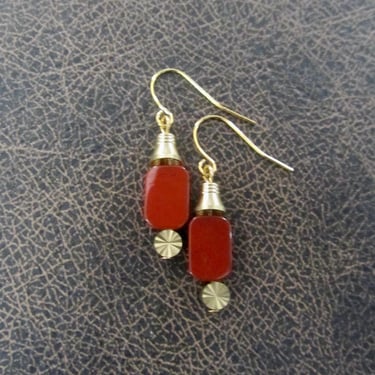 Mid century stone and brass earrings 