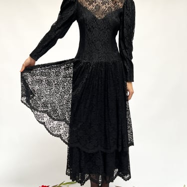 Black Lace Puff Shoulder Dress (S)