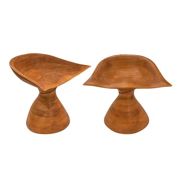 Michael Coffey Rare Pair of Hand-Carved Stools/Benches in Walnut 2007 (Signed)