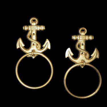 Pair of Gold Cast Iron Boat Anchor Wall Mount Bail Ring Towel Holders | Nautical Door Knockers 