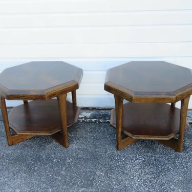 Mid Century Modern Octagon Pair of Side End Tables by Lane 2757